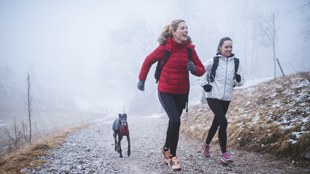 young women actively walking